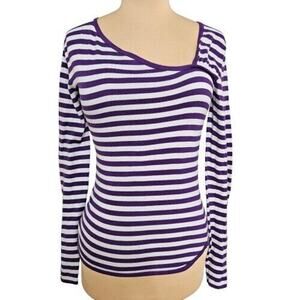 Cotton By Autumn Cashmere Sweater Womens M Purple White Striped Pullover Cotton